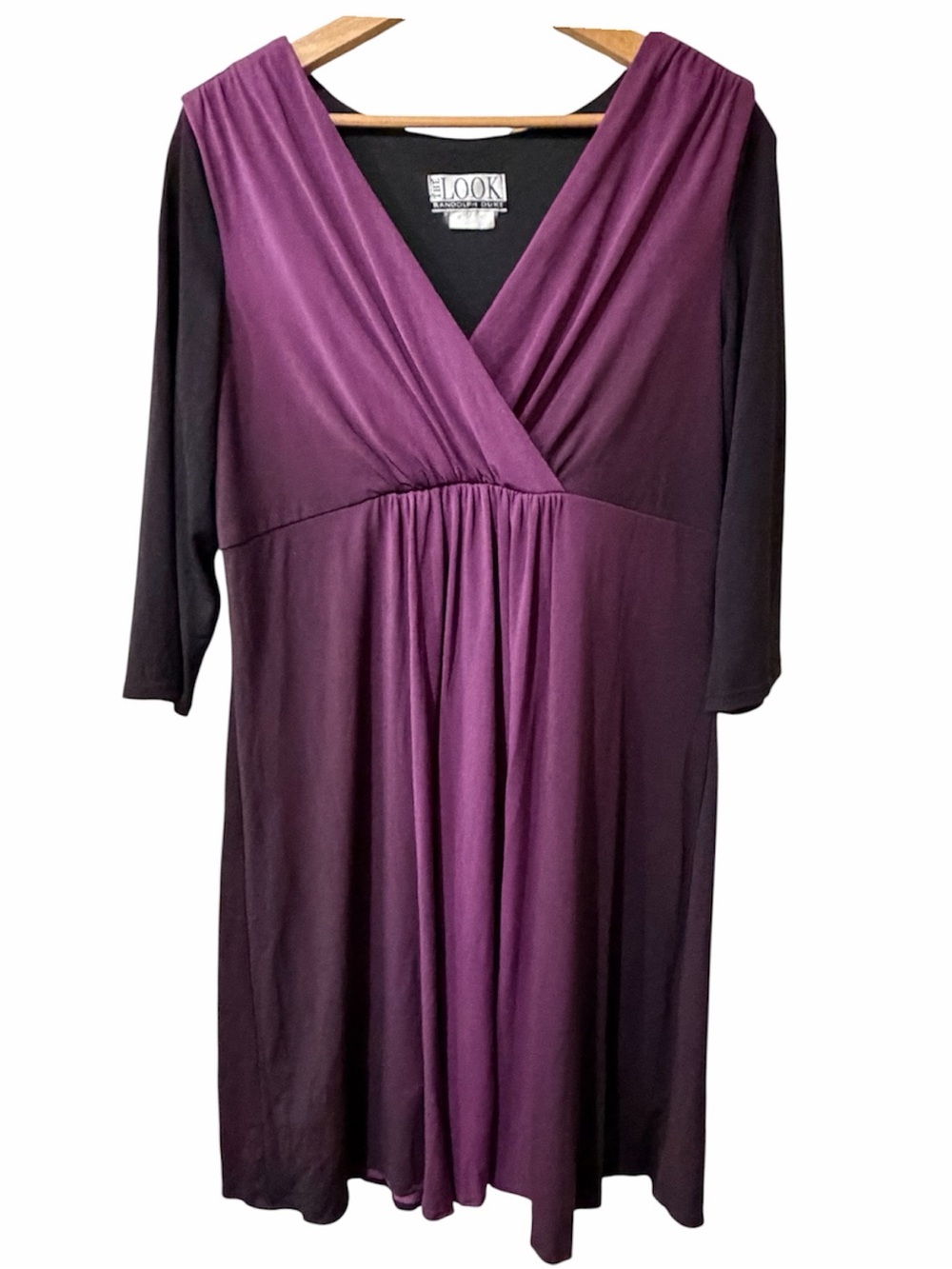 The Look by Randolph Duke Faux-Wrap Dress — Purple & Black Colorblock